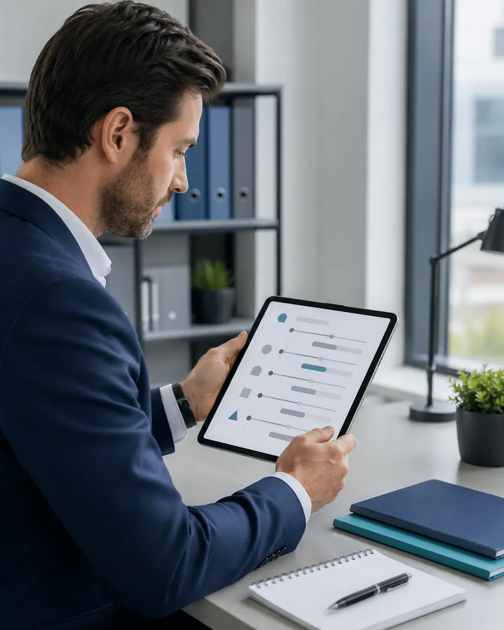 Person prüft einen neutral dargestellten Versicherungsverlauf auf einem Tablet