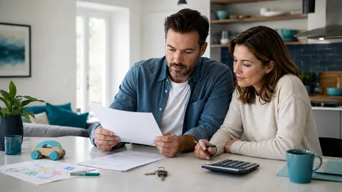Familie prüft Haushaltsunterlagen zur finanziellen Absicherung