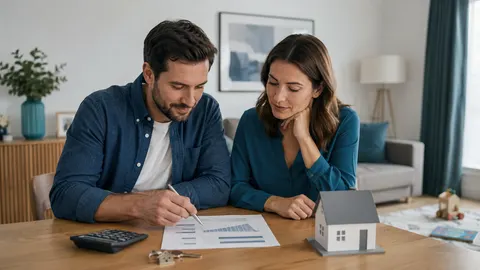 Paar prüft Unterlagen zu Immobilienkredit, Restschuld und familiärer Absicherung