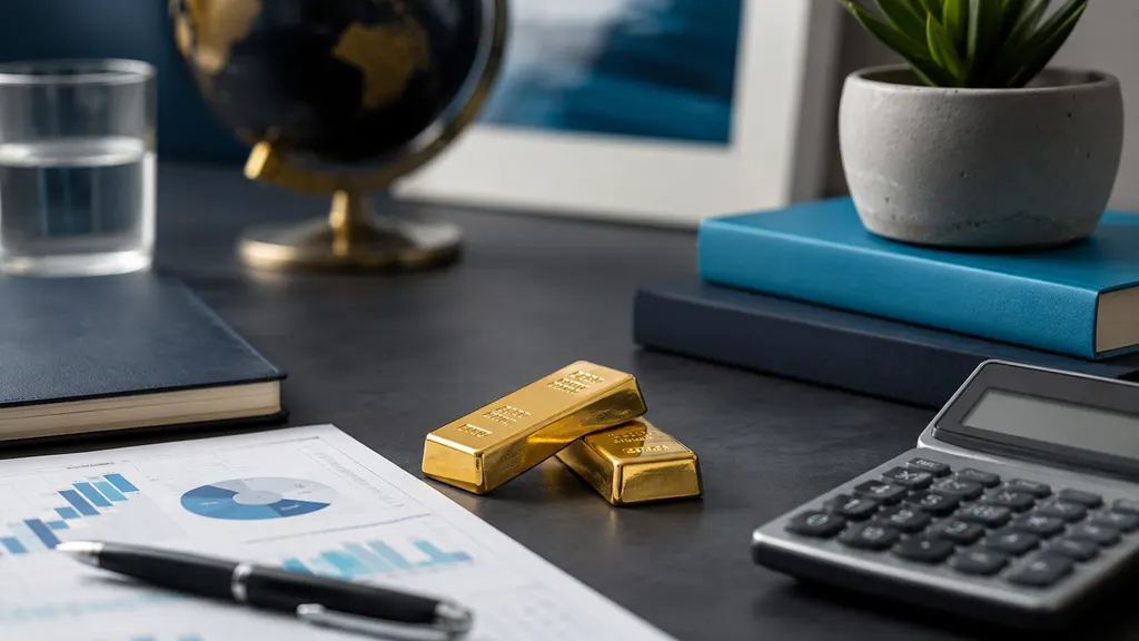 Goldbarren neben Unterlagen zur Vermögensplanung als Symbol für die Einordnung von Gold als Geldanlage