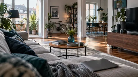 Moderne Wohnung mit Möbeln, Elektrogeräten und persönlichen Gegenständen als Symbol für den Schutz des Hausrats