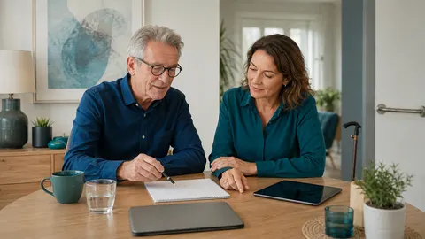 Ältere Person und Angehörige besprechen gemeinsam die häusliche Pflege und mögliche Unterstützungsangebote