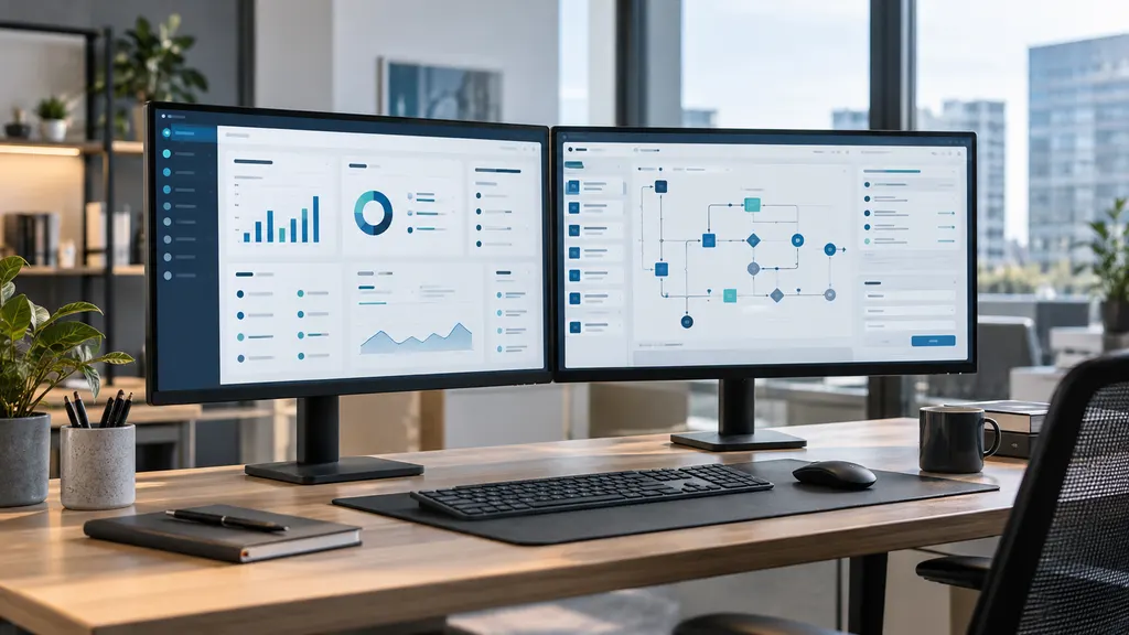 Zwei digitale Arbeitsoberflächen zeigen den Unterschied zwischen einer standardisierten Softwarelösung und einer individuell entwickelten Anwendung.