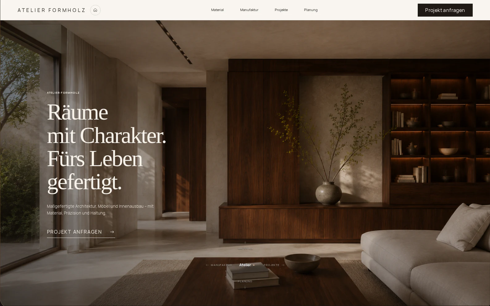 Website-Konzeptstudie Atelier Formholz für Tischlerei und Innenausbau