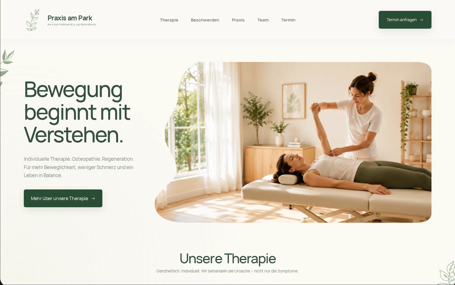 Website-Konzeptstudie Praxis am Park für Physiotherapie und Gesundheit