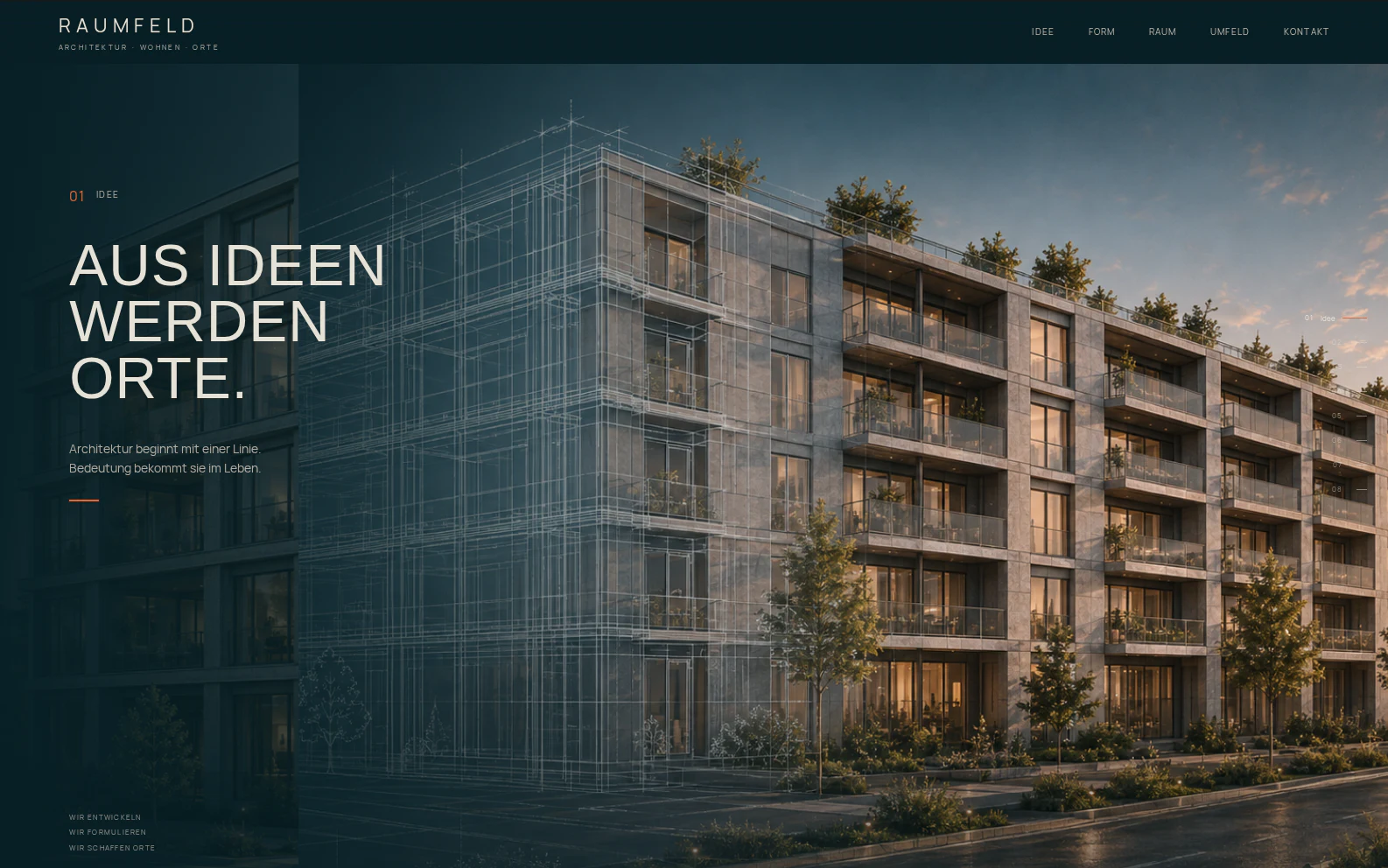RAUMFELD Konzeptdarstellung zwischen technischer Zeichnung und Architekturvisualisierung