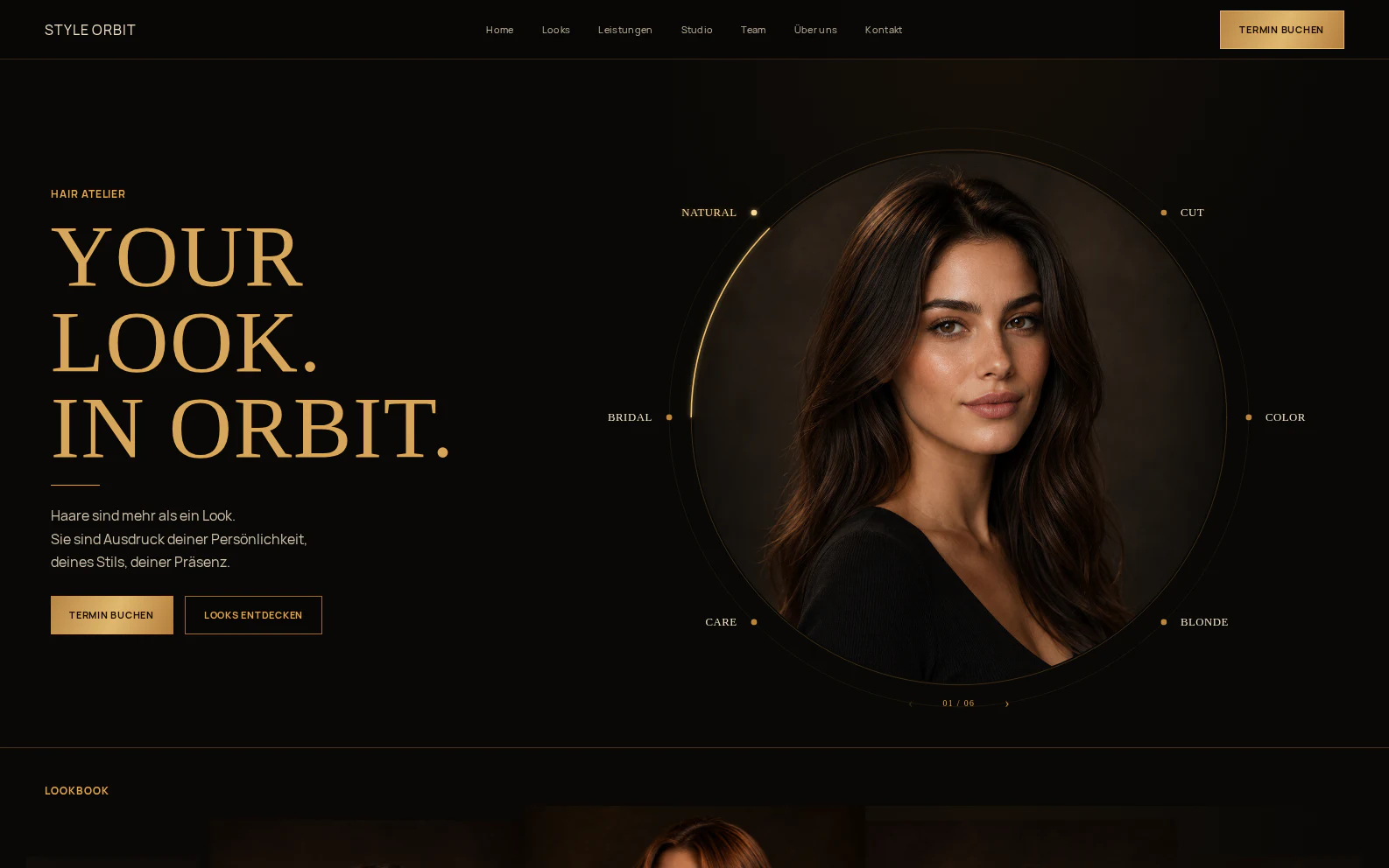 Website-Konzeptstudie STYLE ORBIT mit Editorial-Hero und Signature-Orbit